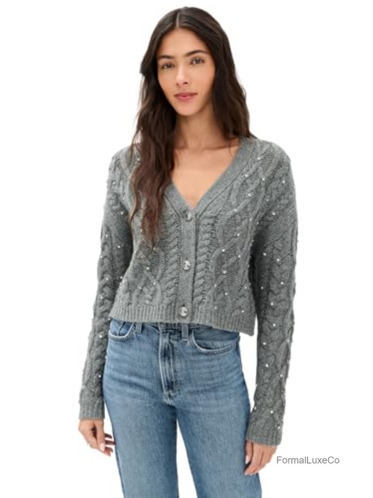 Mid-Weight Merino Wool Cable Knit V-Neck Cardigan Long Sleeve